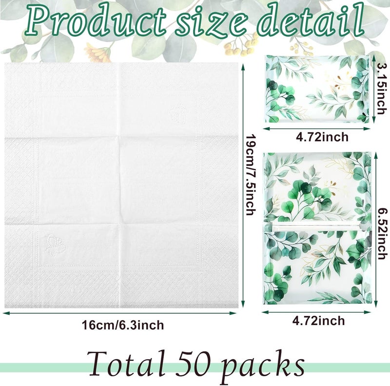 Geyee 50 Packs Tissue Travel Size Facial Paper Napkins Travel Packs Disposable Pocket Tissues for Wedding Guest Traveling School Purse Home Supplies, 500 Sheets 3 Ply(Eucalyptus Leaf) - Image 2